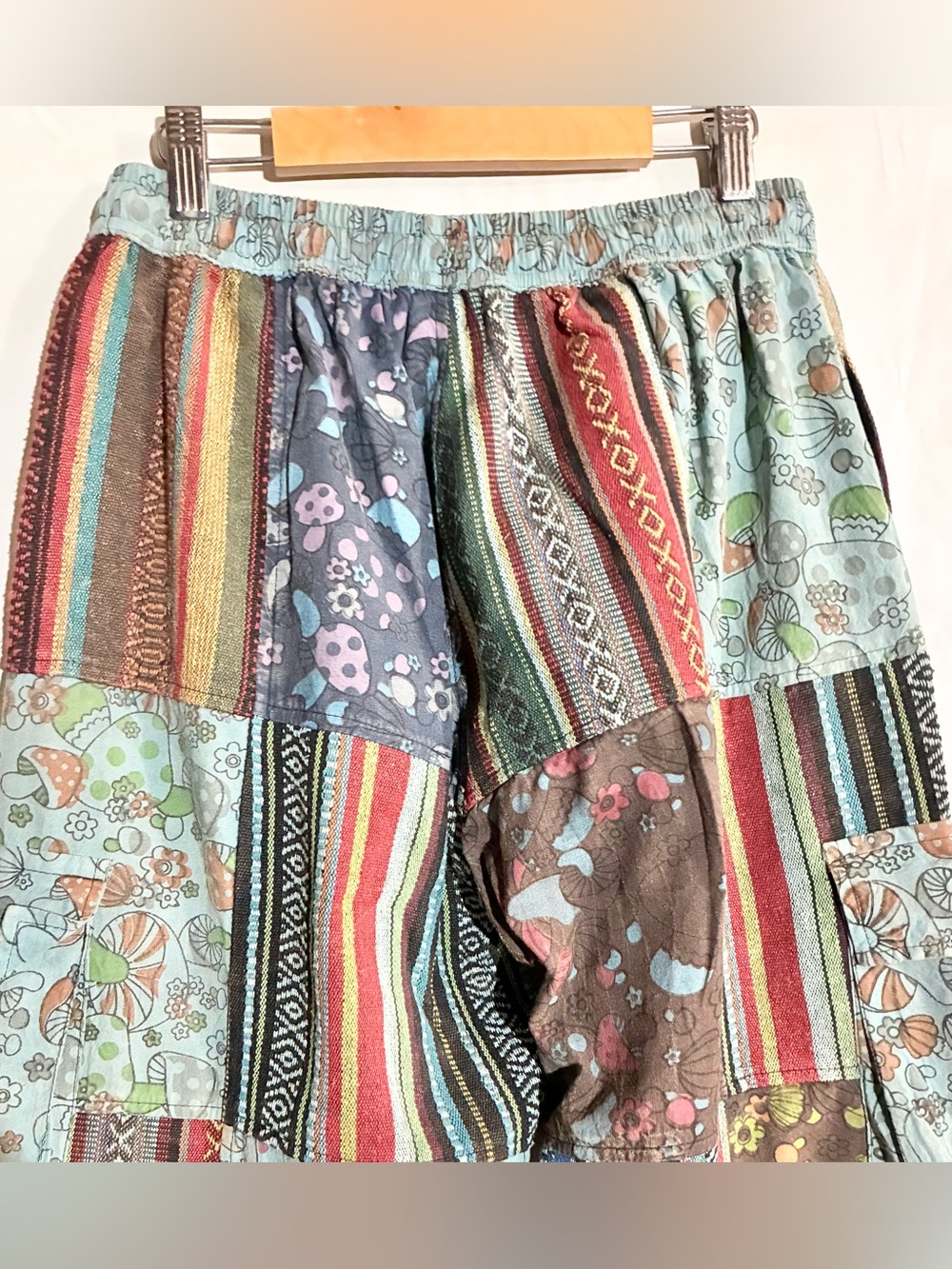 Kathmandu Patchwork Pants S/M Drawstring Mushrooms Pockets Festival Boho Hippie - Picture 4 of 12
